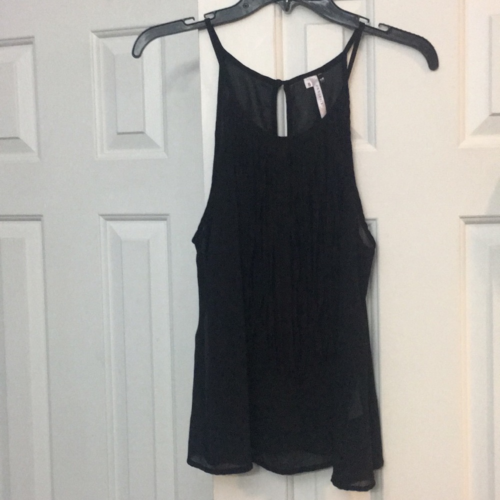 EKKLESIA Semi-Sheer Black Tank Top W/Fringe S